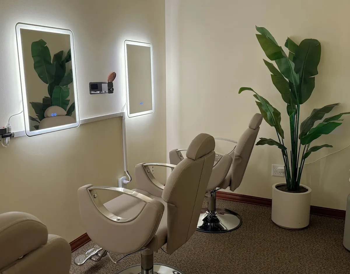 Blow-dry chairs and mirrors at Soul Massage Head Spa, where every head spa ends with a Dyson blow-dry